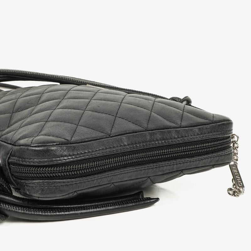Chanel Cambon Black Leather Quilted Medium Messenger Bag