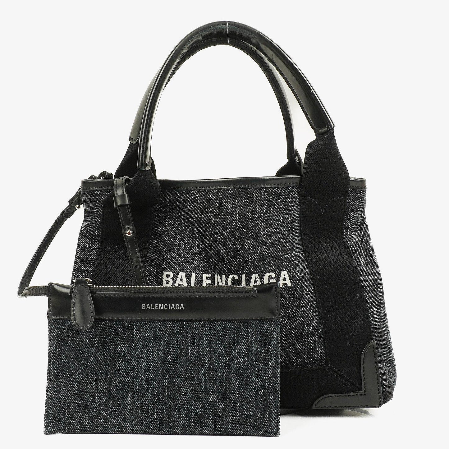 Balenciaga Navy Cabas XS Washed Black Denim Fabric Satin Calfskin Bag