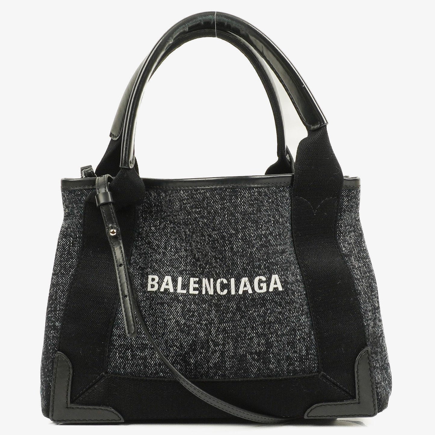 Balenciaga Navy Cabas XS Washed Black Denim Fabric Satin Calfskin Bag