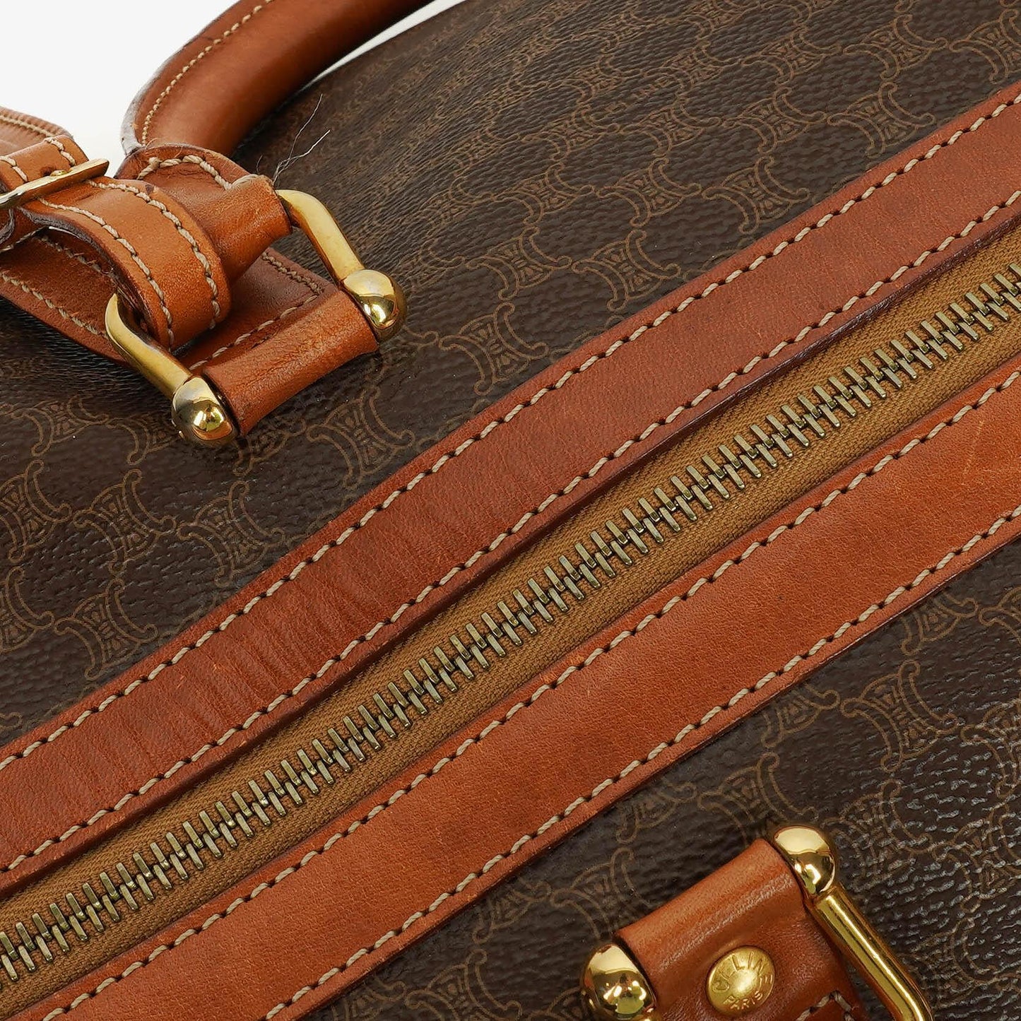 Celine Vintage Macadam Triomphe Brown Travel Bag