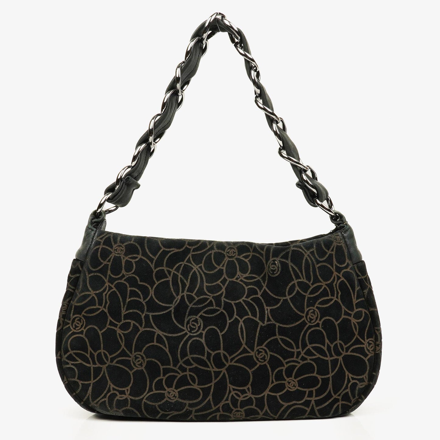 Chanel Camellia Chain Embossed Suede Shoulder Bag