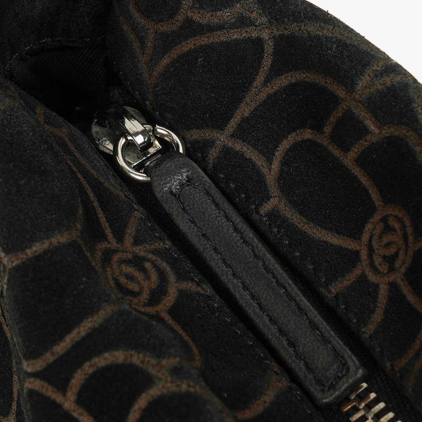 Chanel Camellia Chain Embossed Suede Shoulder Bag
