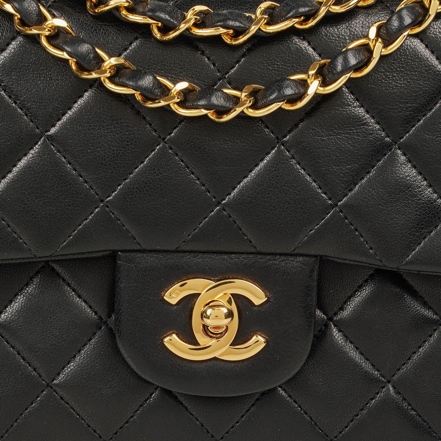 Chanel Vintage Small Classic Double Flap Bag Black Quilted Lambskin 24K Gold-Plated Hardware