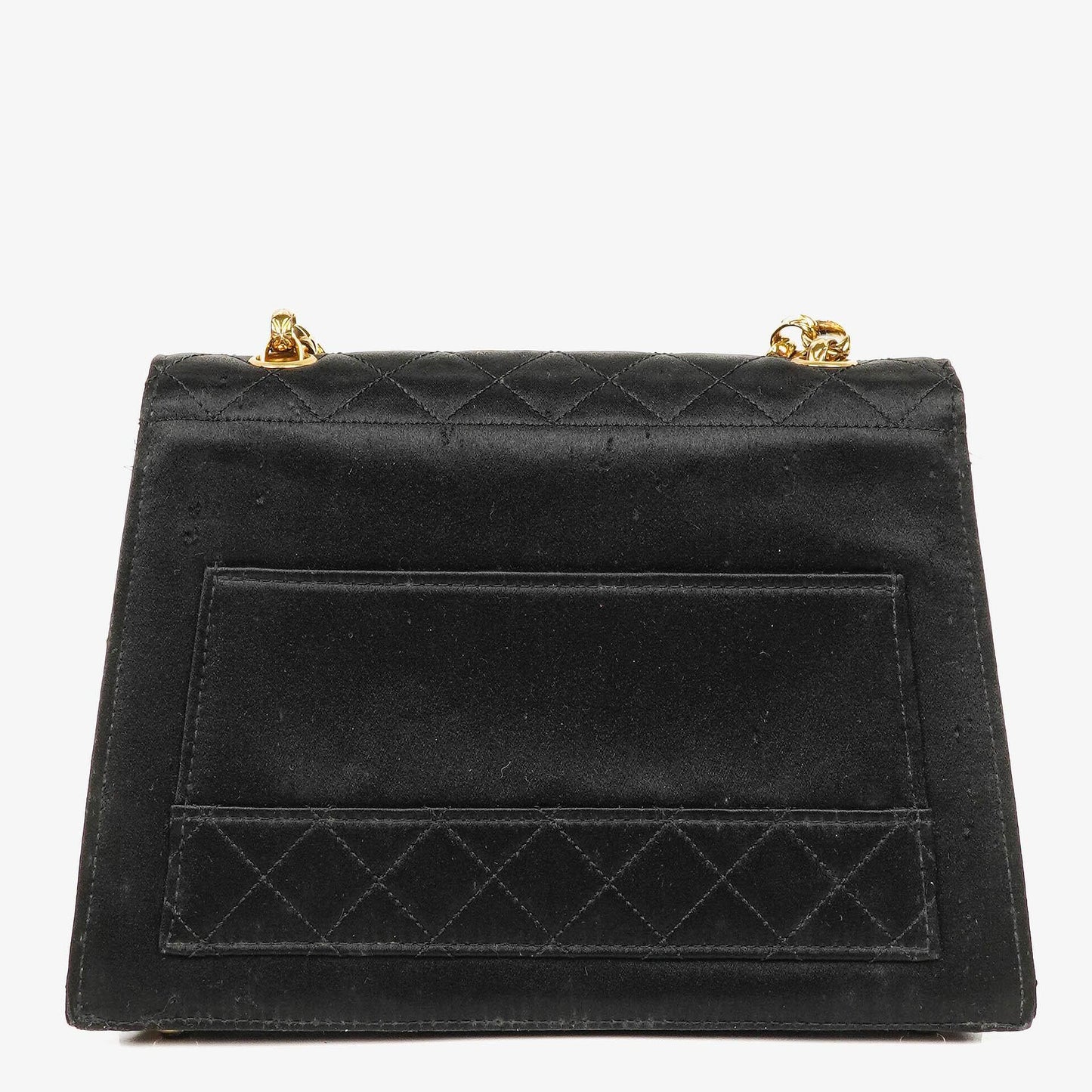 Chanel Vintage Trapezoid Single Flap Bag Black Quilted Satin With 24K Gold-Plated Hardware