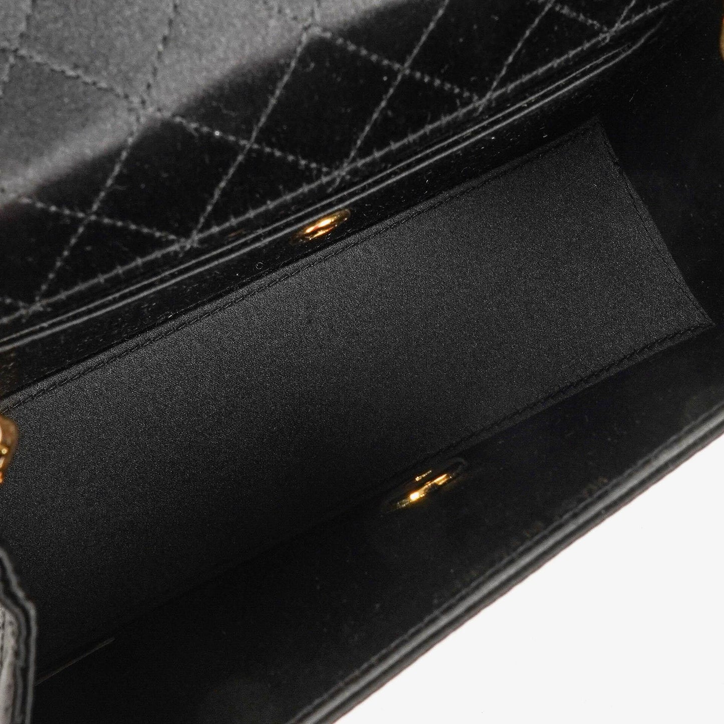 Chanel Vintage Trapezoid Single Flap Bag Black Quilted Satin With 24K Gold-Plated Hardware