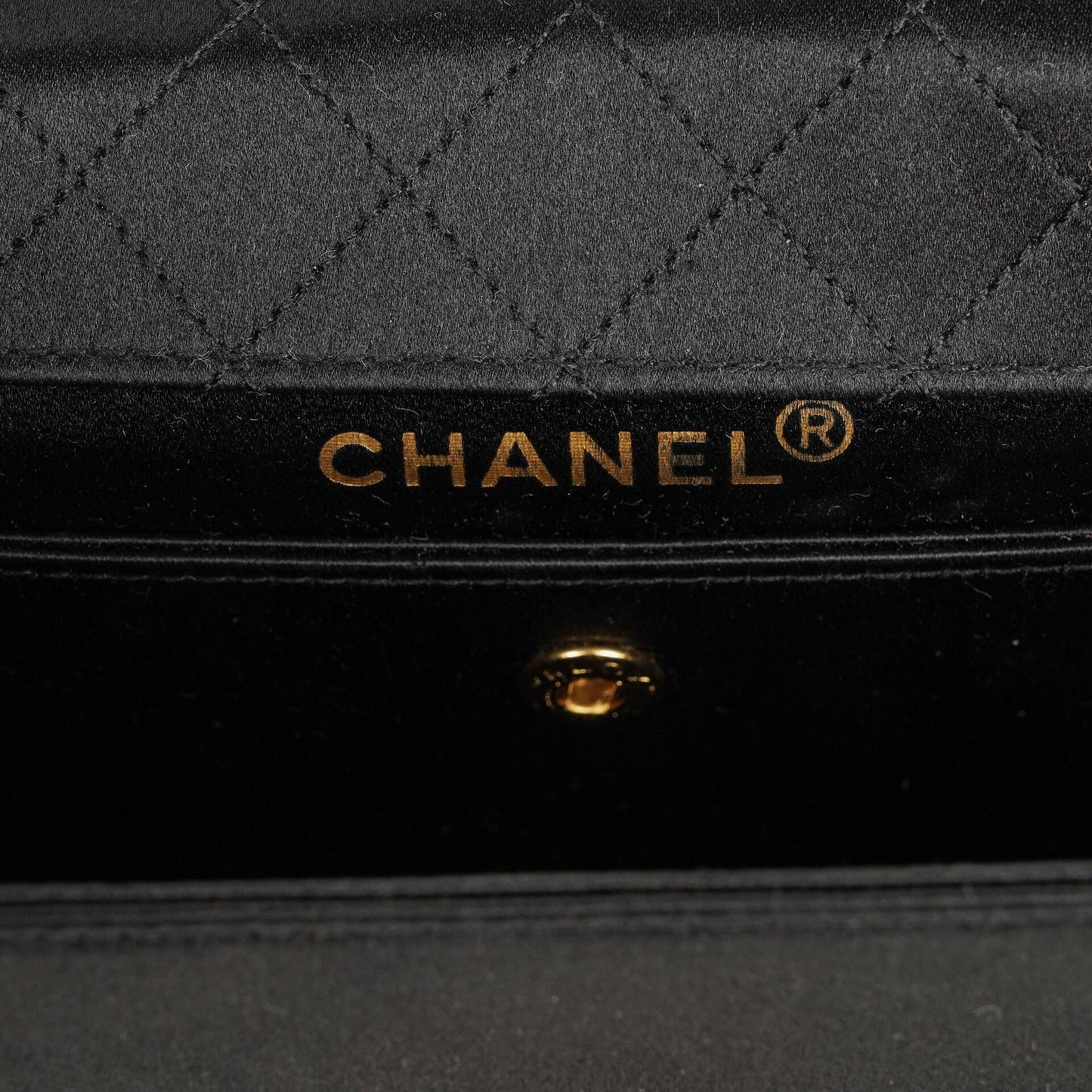 Chanel Vintage Trapezoid Single Flap Bag Black Quilted Satin With 24K Gold-Plated Hardware