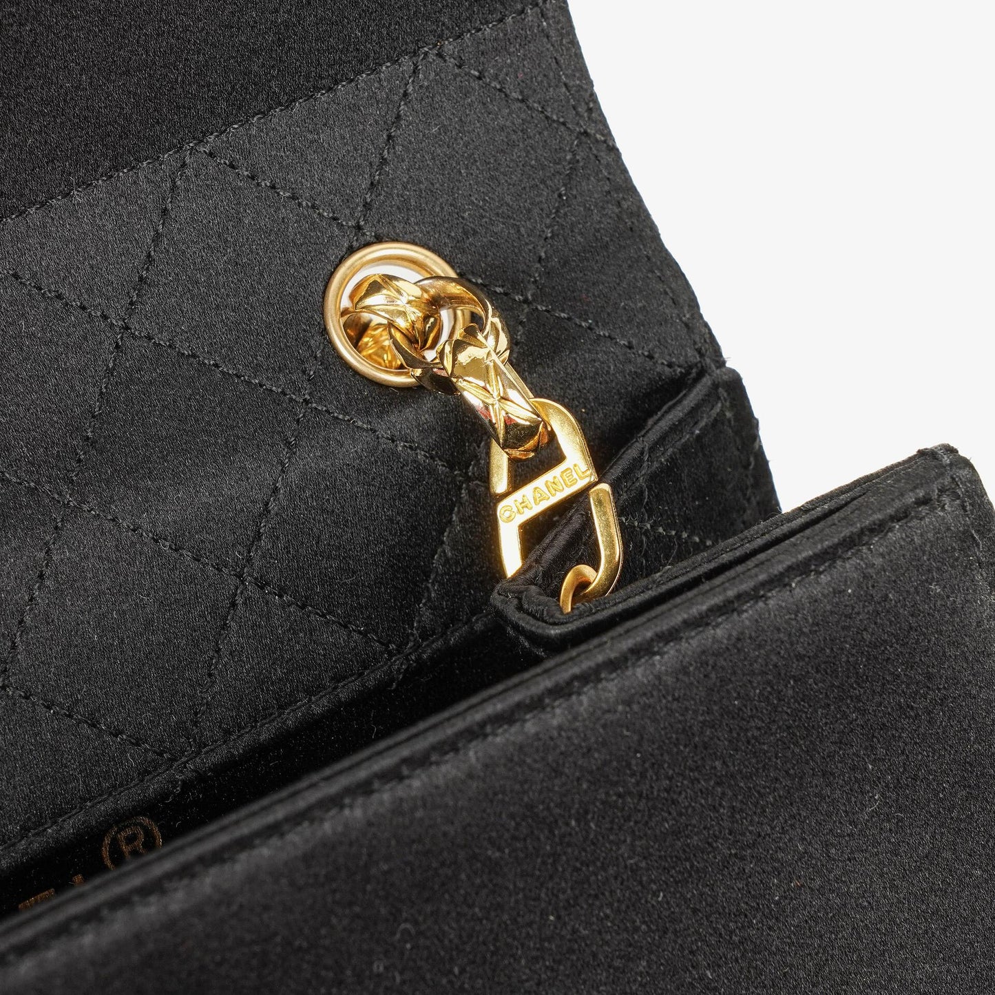 Chanel Vintage Trapezoid Single Flap Bag Black Quilted Satin With 24K Gold-Plated Hardware