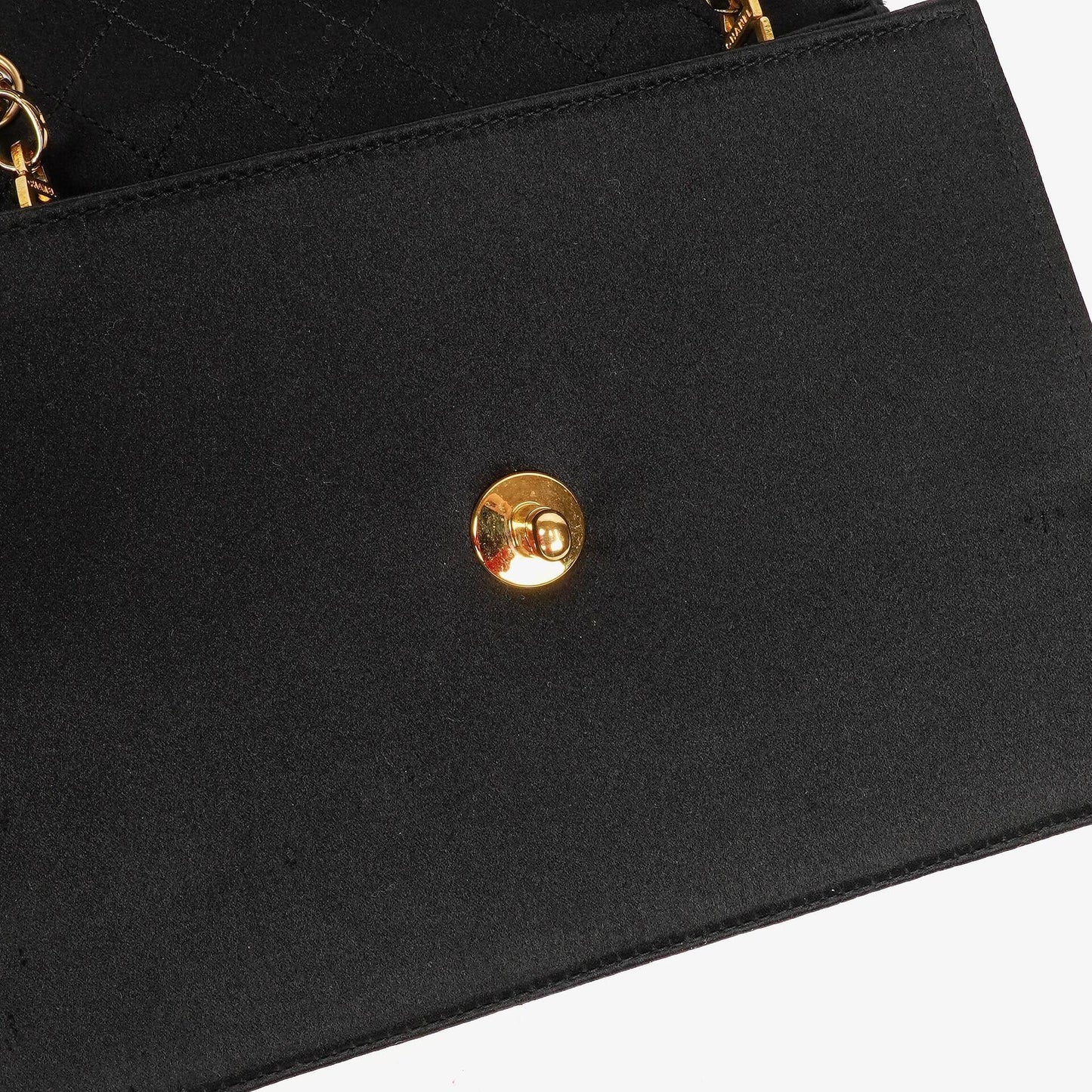 Chanel Vintage Trapezoid Single Flap Bag Black Quilted Satin With 24K Gold-Plated Hardware