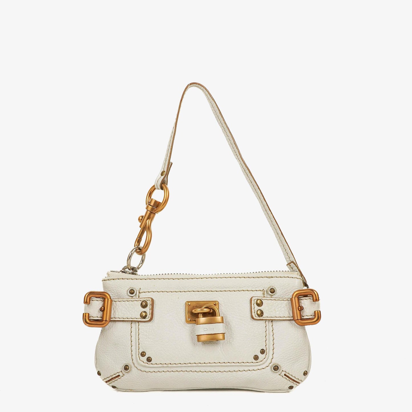 Chloe White Leather Paddington Pochette Bag