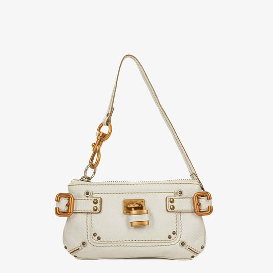 Chloe White Leather Paddington Pochette Bag