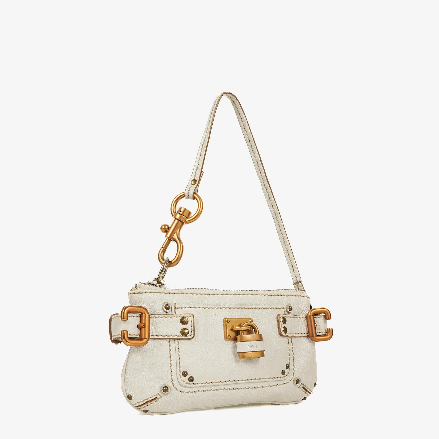 Chloe White Leather Paddington Pochette Bag