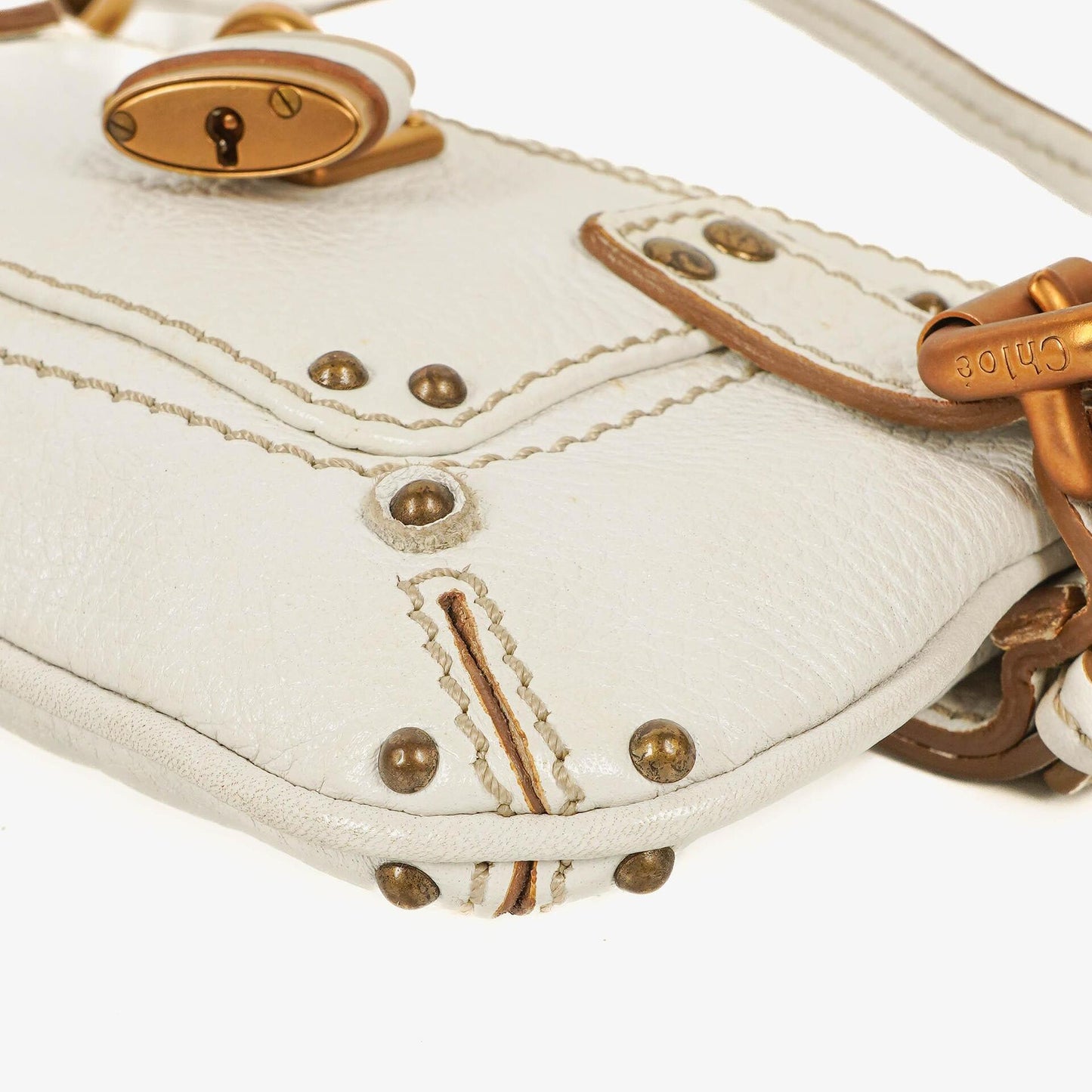 Chloe White Leather Paddington Pochette Bag