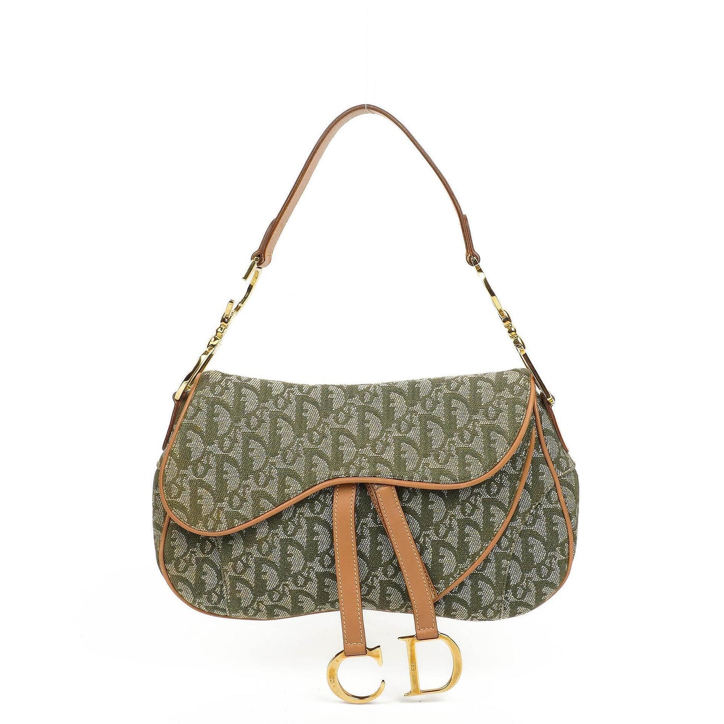 Christian Dior Green Monogram Jacquard Double Saddle Bag