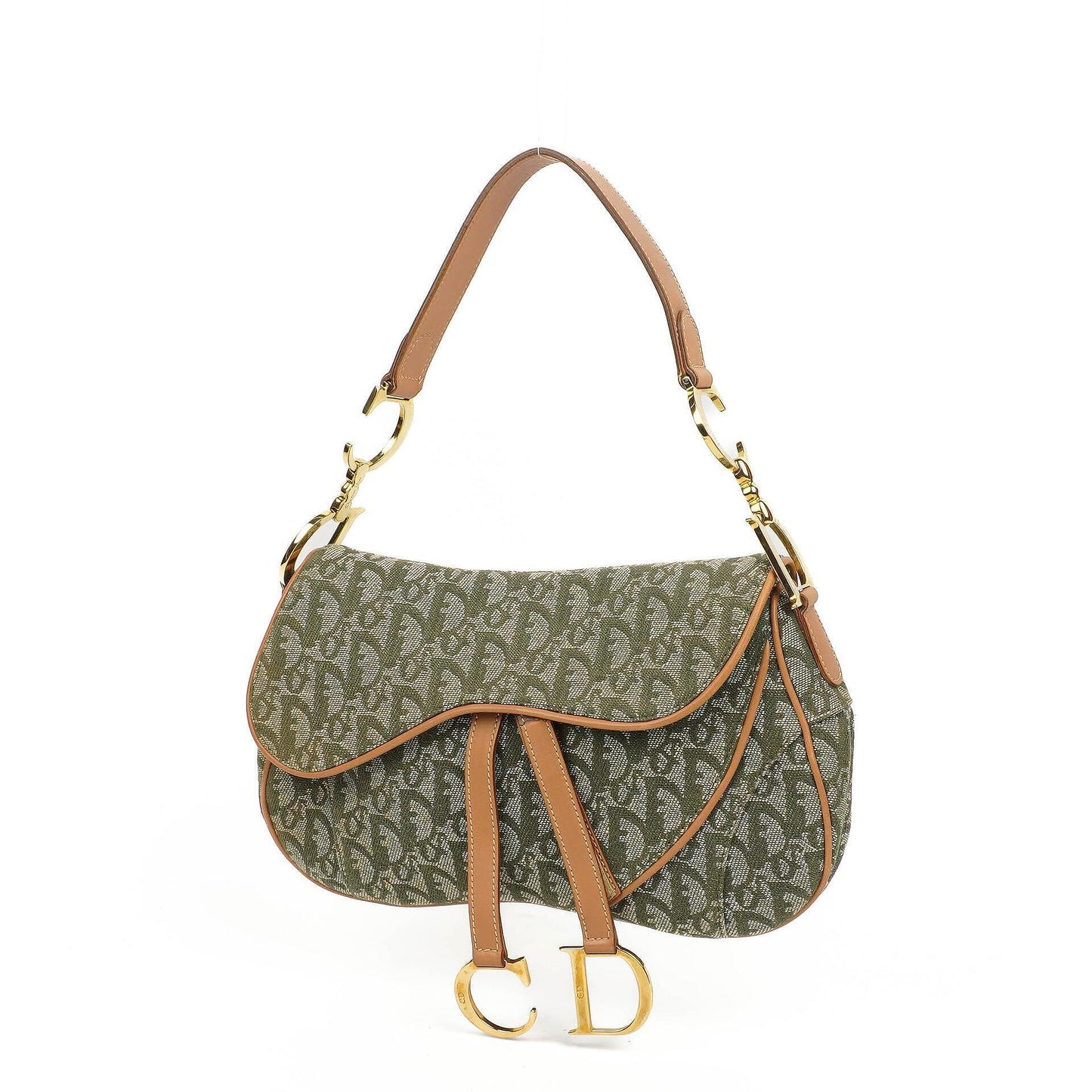 Christian Dior Green Monogram Jacquard Double Saddle Bag