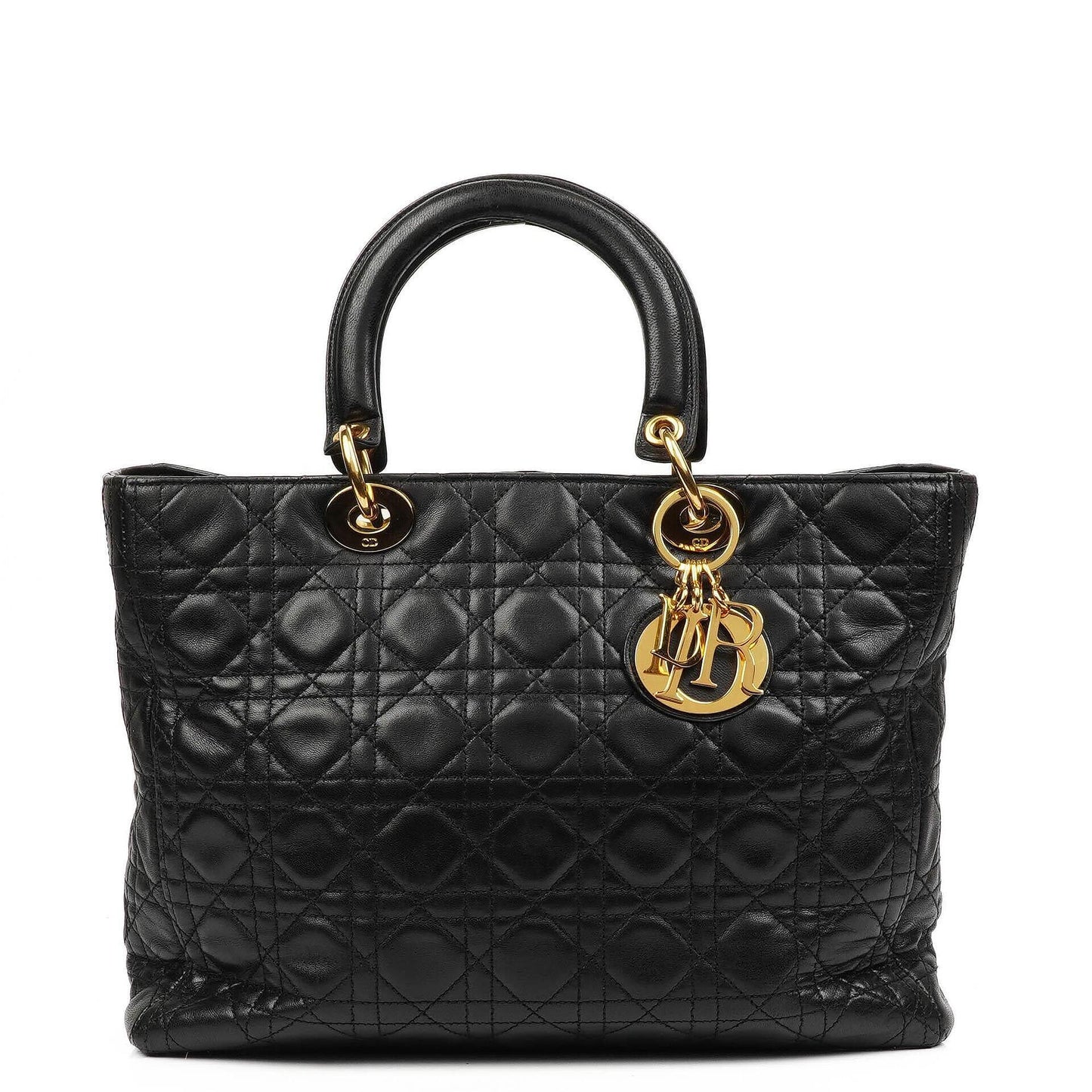 Christian Dior Large Lady Dior Black Cannage Quilted Lambskin Handbag