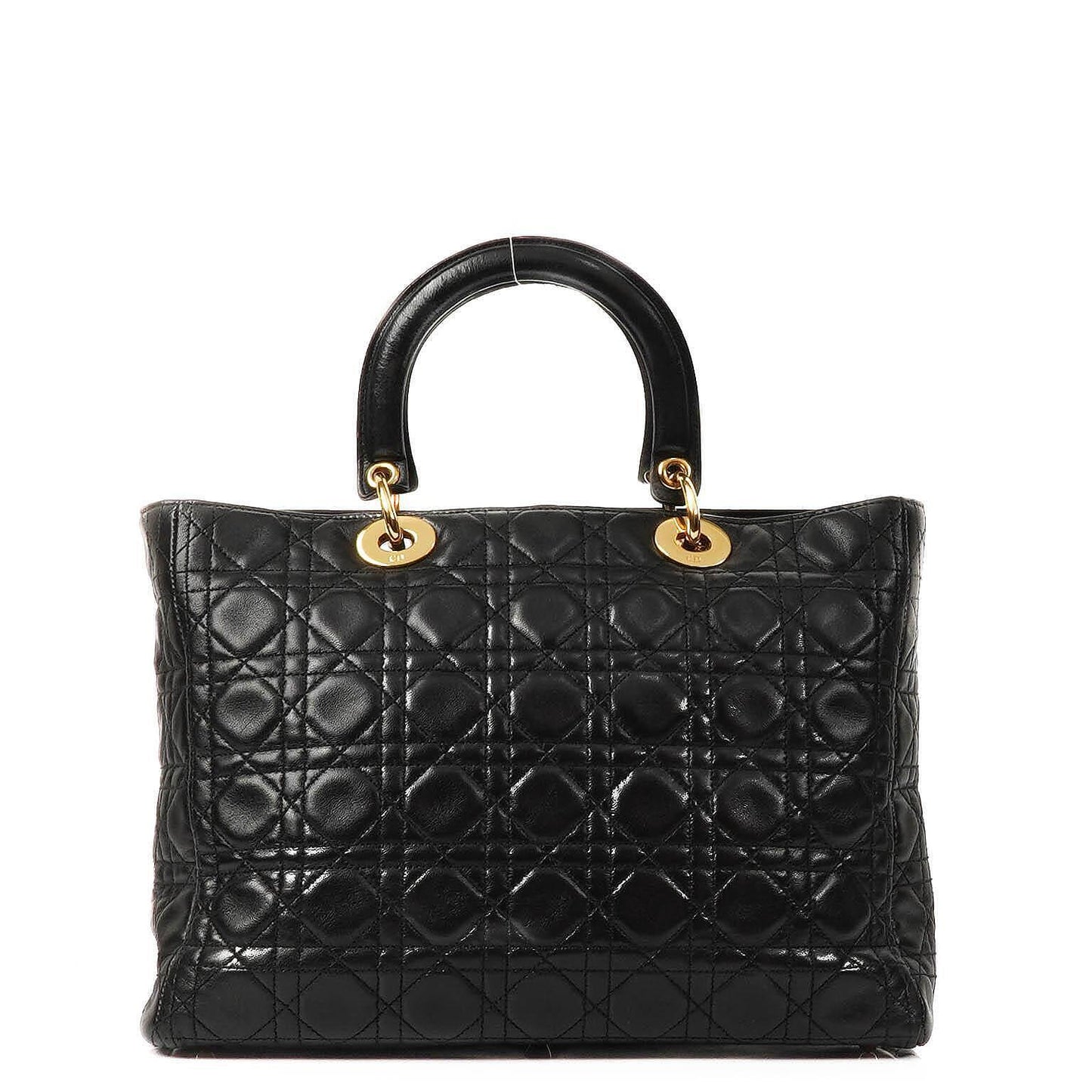 Christian Dior Large Lady Dior Black Cannage Quilted Lambskin Handbag