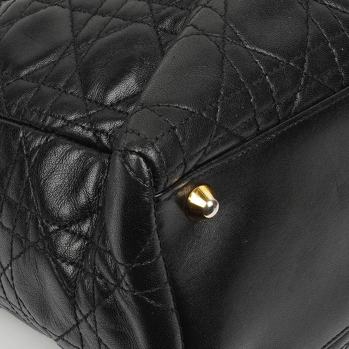 Christian Dior Large Lady Dior Black Cannage Quilted Lambskin Handbag