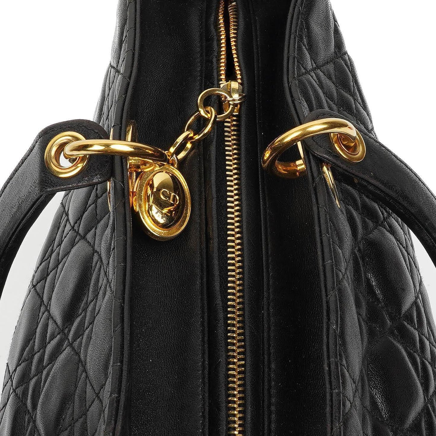 Christian Dior Large Lady Dior Black Cannage Quilted Lambskin Handbag