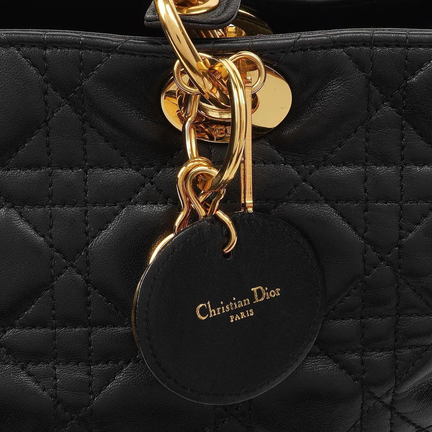 Christian Dior Large Lady Dior Black Cannage Quilted Lambskin Handbag