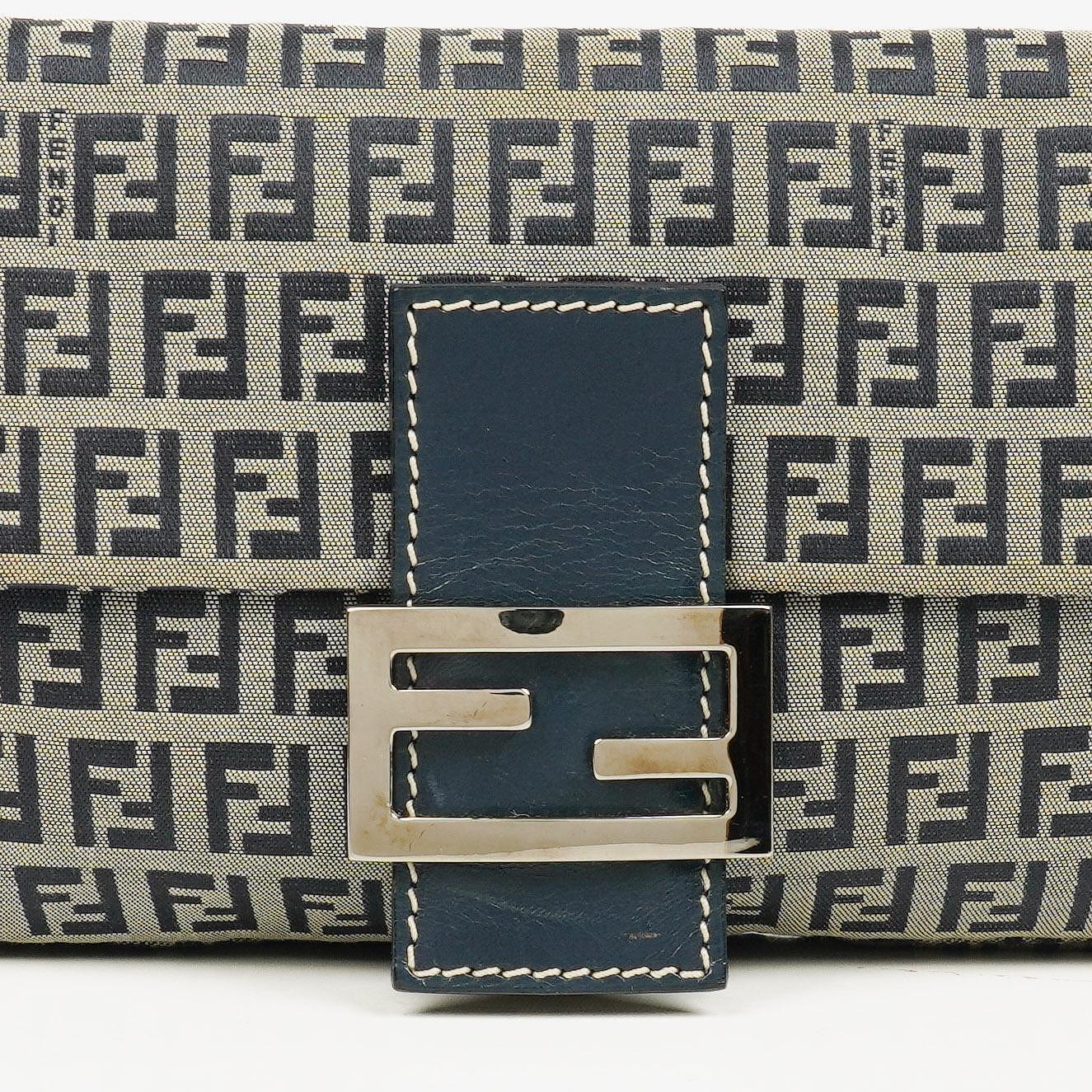 Fendi Zuccino Baguette Navy/Grey Handbag