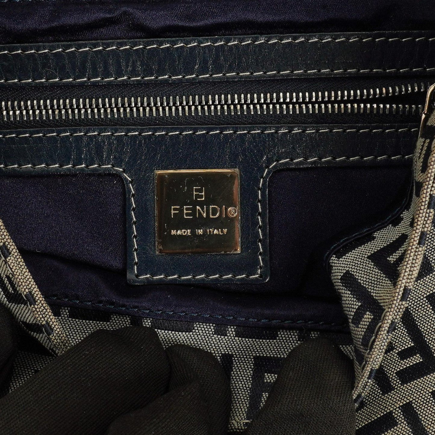 Fendi Zuccino Baguette Navy/Grey Handbag