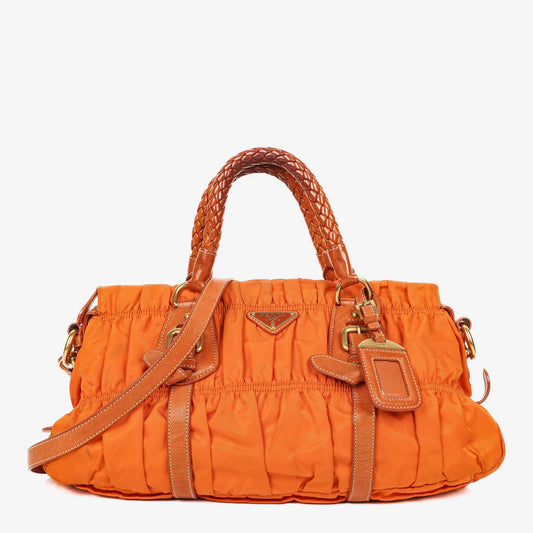 Prada Tessuto Gaufre Papaya Nylon Shoulder Bag