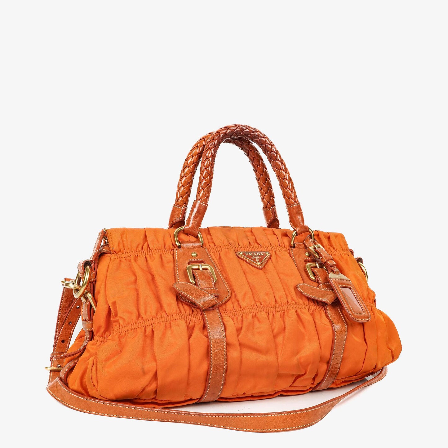 Prada Tessuto Gaufre Papaya Nylon Shoulder Bag