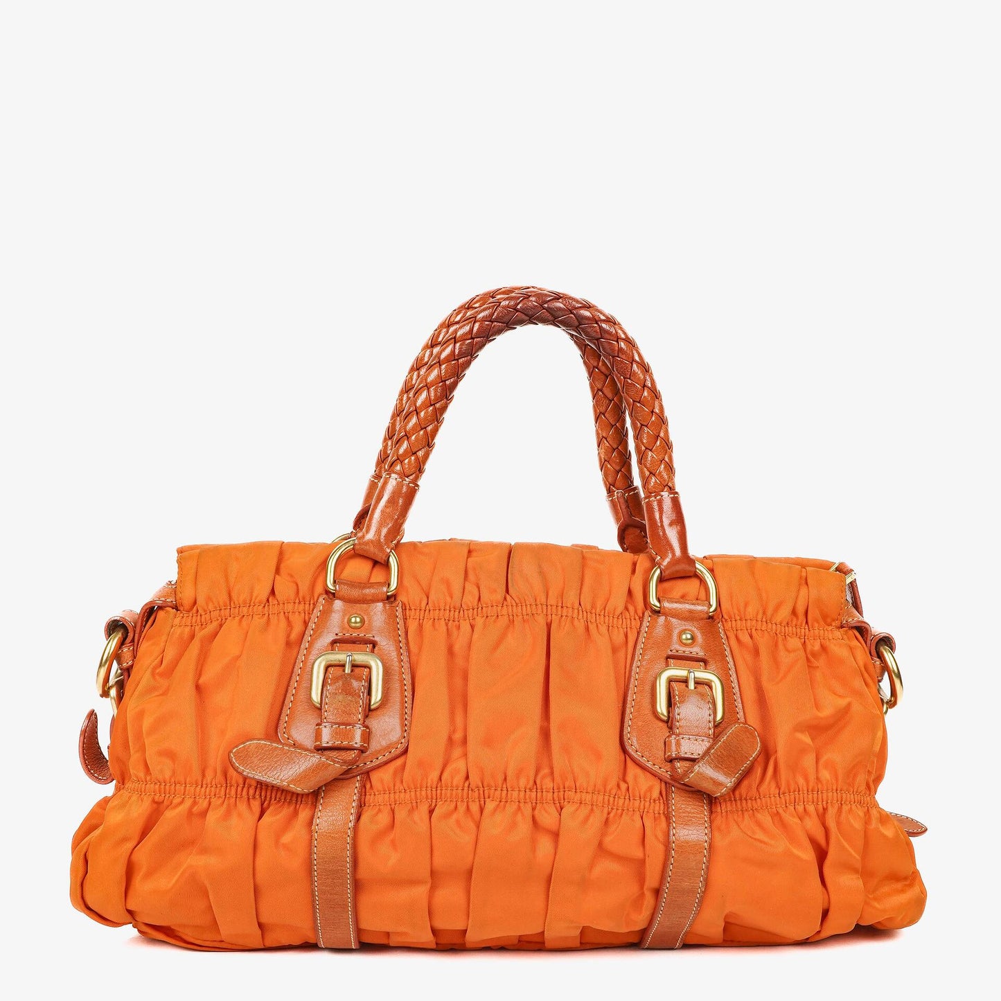 Prada Tessuto Gaufre Papaya Nylon Shoulder Bag
