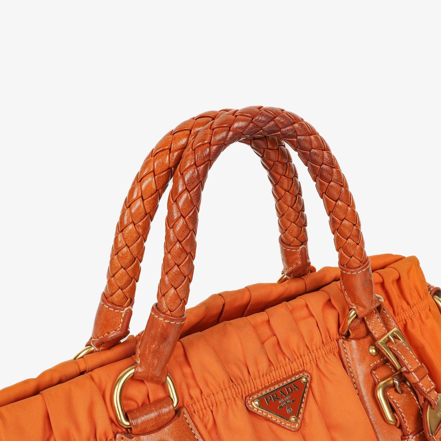Prada Tessuto Gaufre Papaya Nylon Shoulder Bag