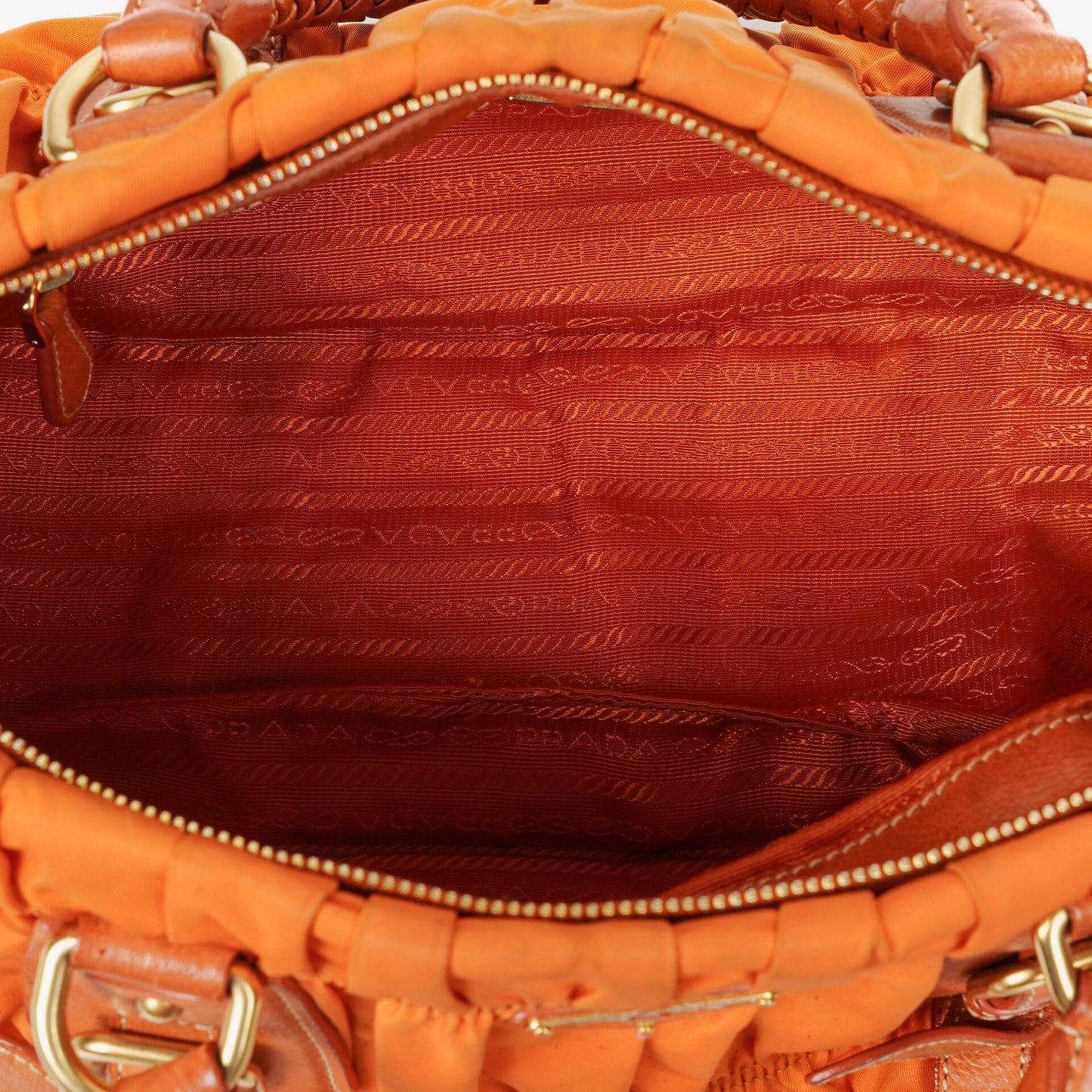 Prada Tessuto Gaufre Papaya Nylon Shoulder Bag