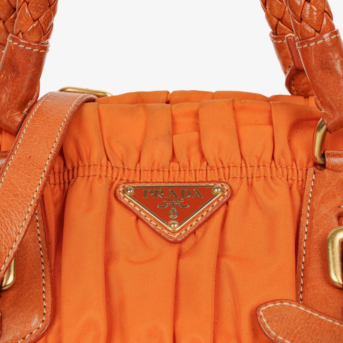 Prada Tessuto Gaufre Papaya Nylon Shoulder Bag