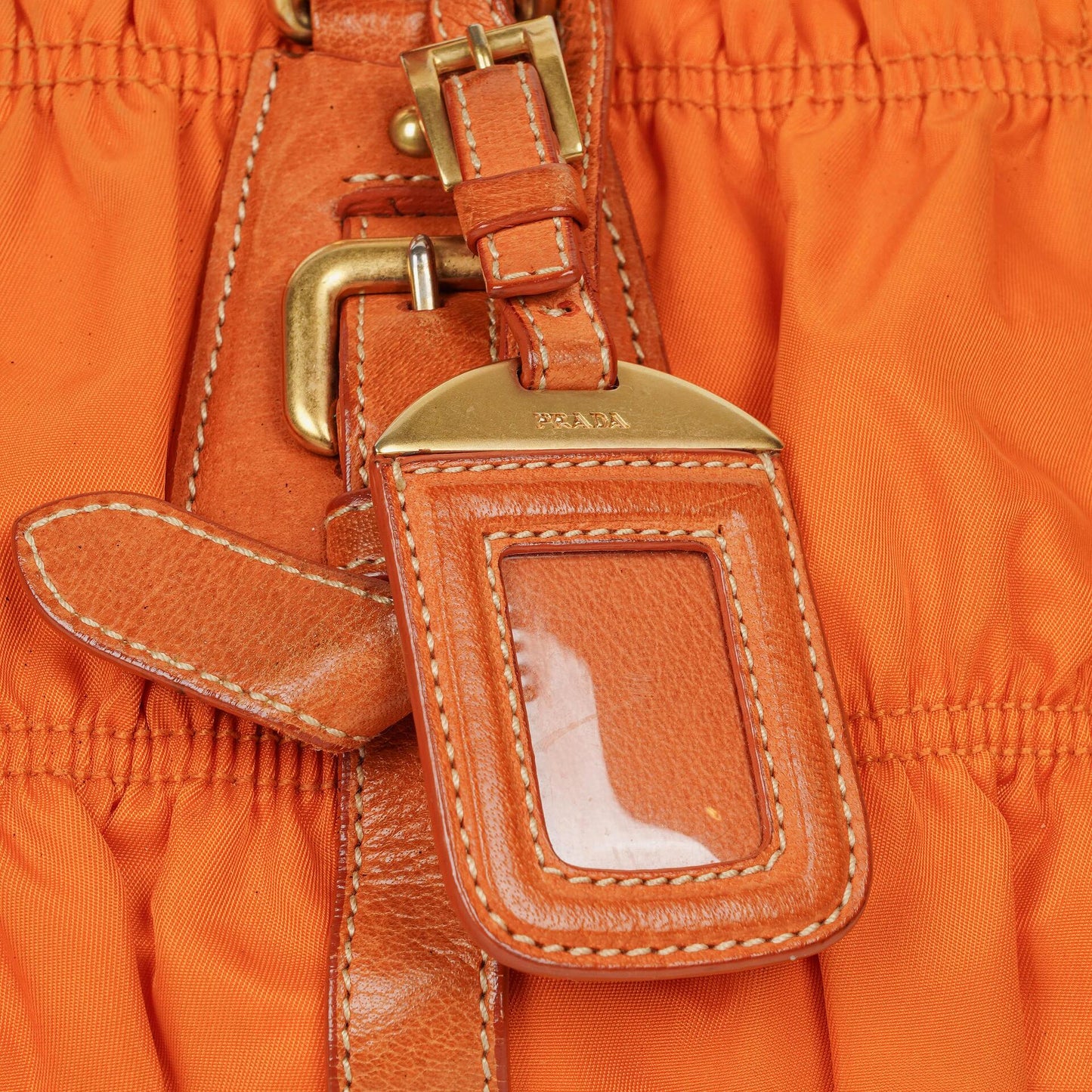 Prada Tessuto Gaufre Papaya Nylon Shoulder Bag