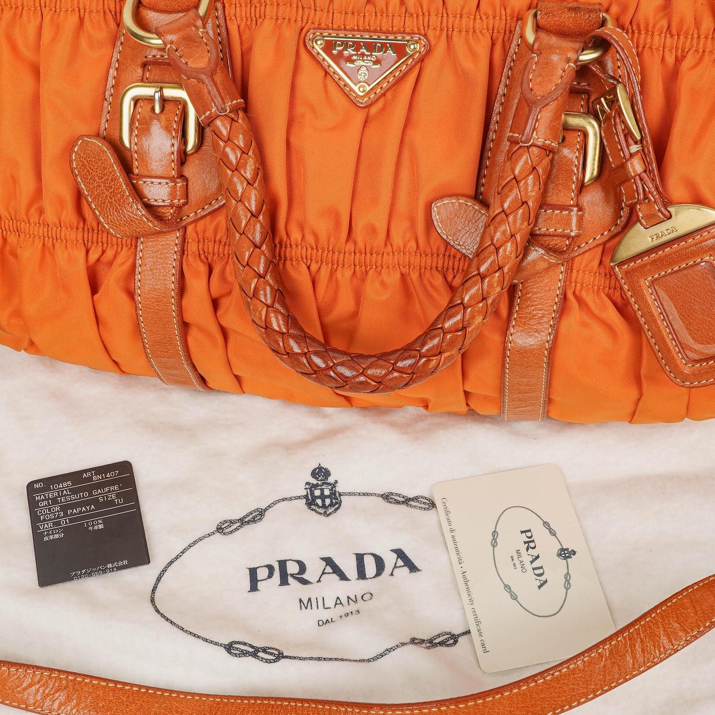 Prada Tessuto Gaufre Papaya Nylon Shoulder Bag